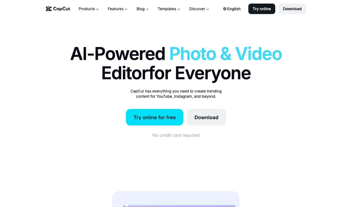 CapCut’s home page