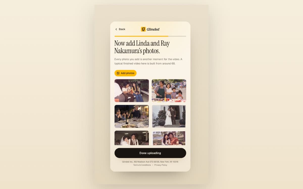 Adding Linda and Ray Nakamura’s photos in Glinded’s web onboarding