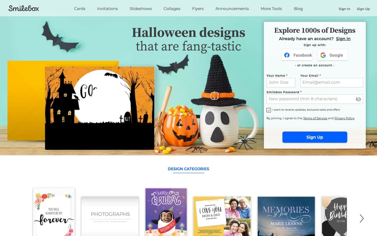 Smilebox’s home page
